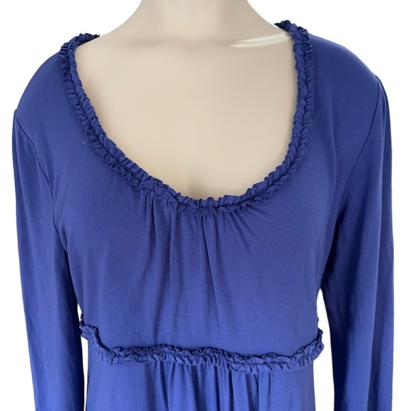 Boden Scoop Neck Blue Viscose‎ Midi Dress Empire Waist Long Sleeved Size 10P - Picture 7 of 7